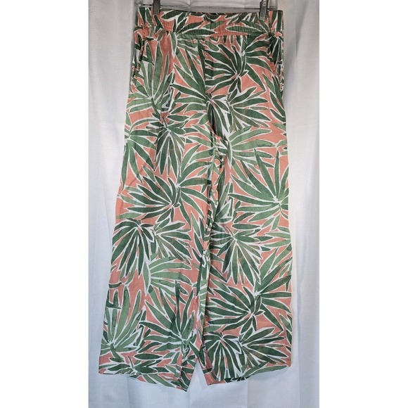 Sigrid Olsen Green Coral Tropical Linen‎ Pants Wide Leg Elastic Waist Size Small - Picture 4 of 16